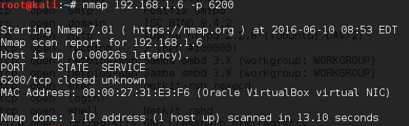 nmap con el atributo -p contra metasploitable